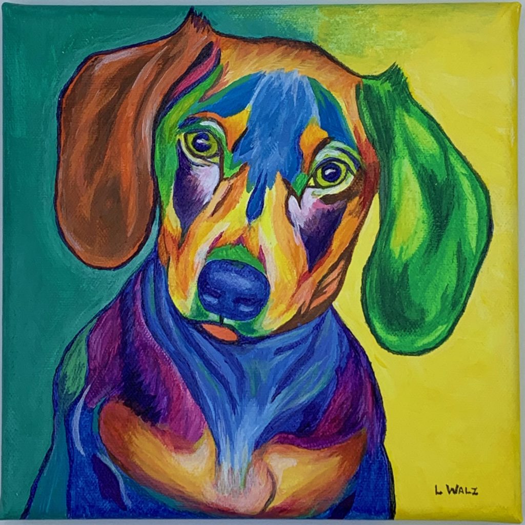 multicolored dachshund painting