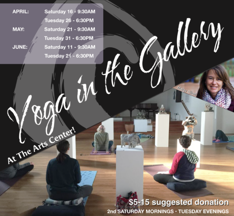 image of people seated in an art gallery doing yoga pose