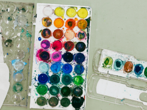 watercolor palette on table