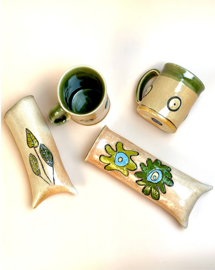 Ceramic pieces made by Octobers featured artist Ann Lahr